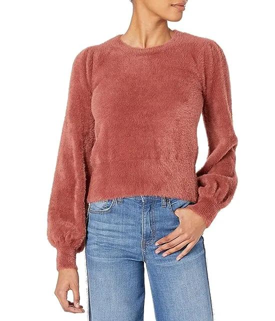 Women's Sorbet Solid Long Sleeve Fuzzy Sweater