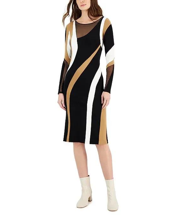 Women's Spiral Collage Printed Long-Sleeve Dress