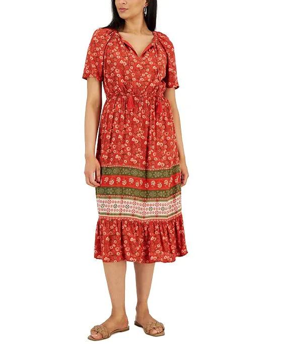 Women's Split-Neck Midi Peasant Dress, Created for Macy's