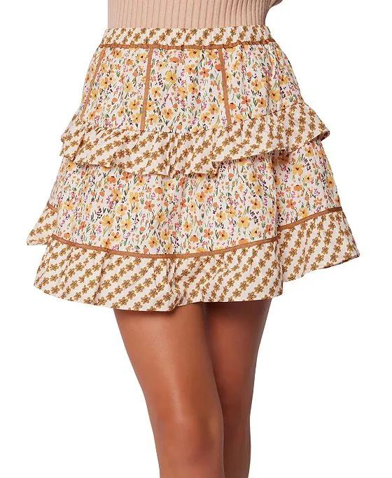 Women's Spring Sunrise Printed Cotton A-Line Skirt