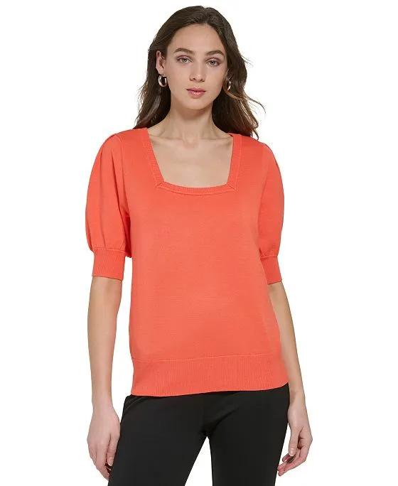 Women's Square-Neck Puff-Sleeve Sweater