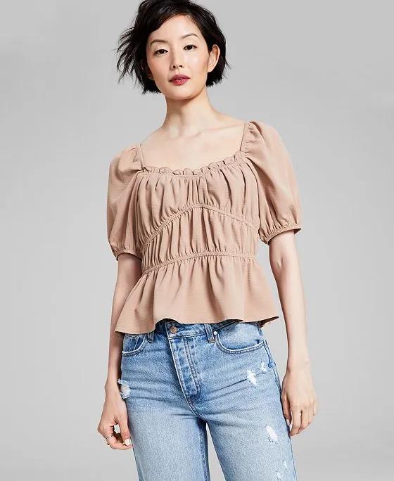 Women's Square-Neck Short-Puff-Sleeve Top