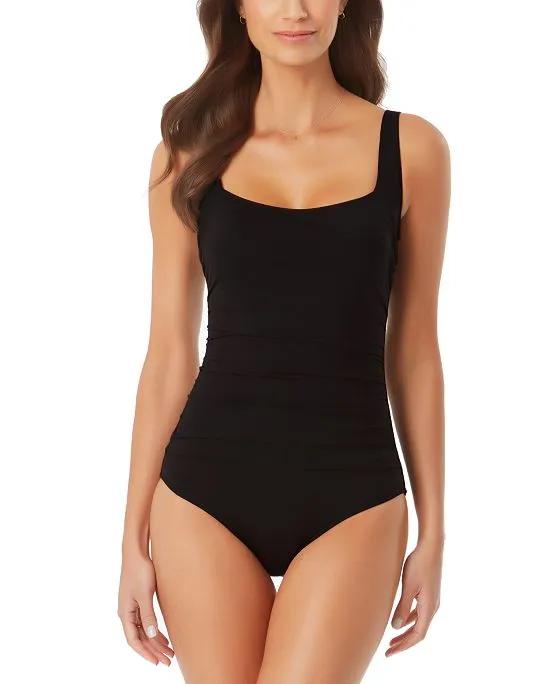 Women's Square Neck Side-Ruched One-Piece Swimsuit