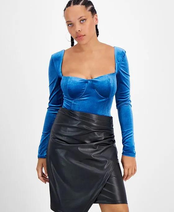 Women's Square-Neck Velvet Bodysuit, Created for Macy's