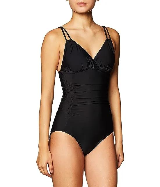 Women's Standard Shirred One Piece Swimsuit with Removable Cups