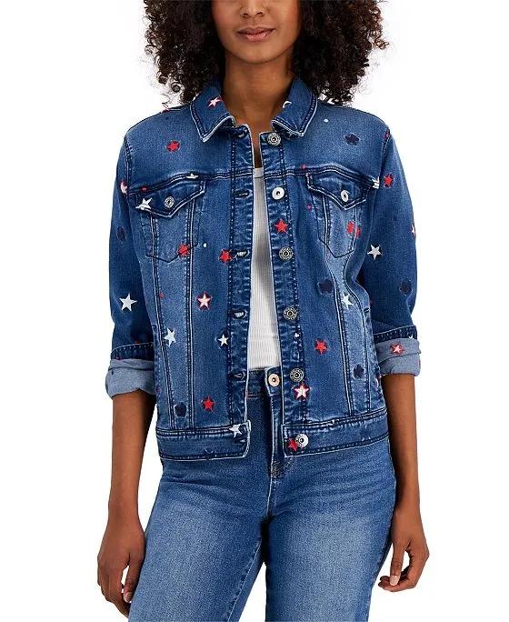 Women's Star Embroidered Denim Jacket, Created for Macy's