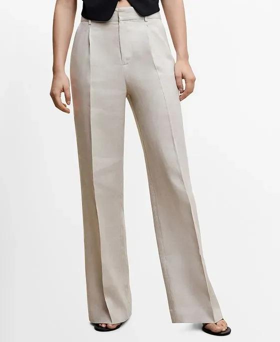 Women's Straight Linen-Blend Pants