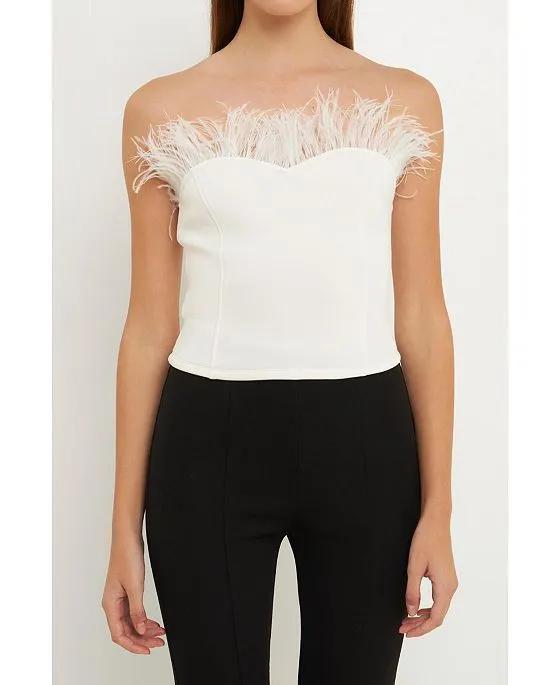 Women's Strapless Knit Feather Top