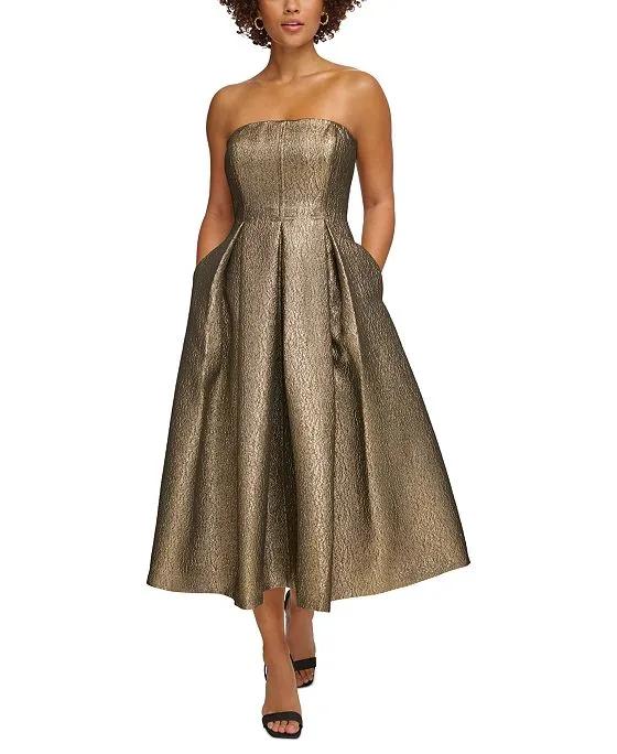 Women's Strapless Metallic Jacquard Formal Dress