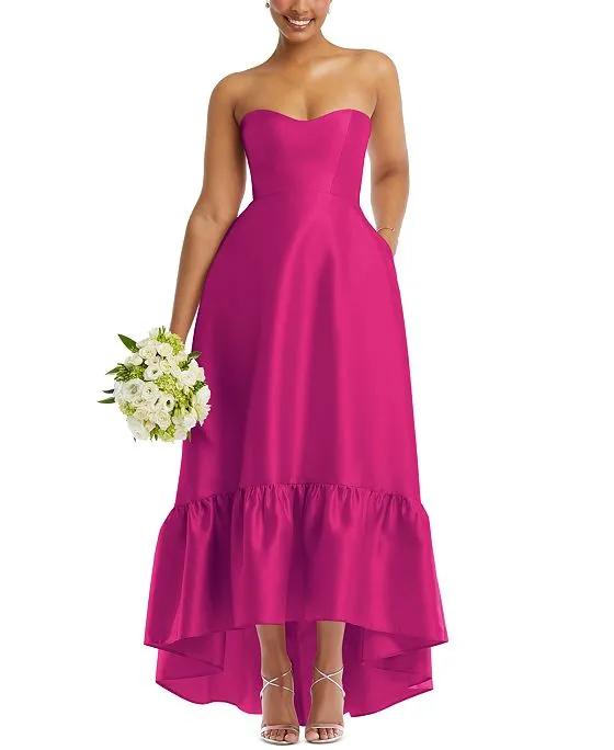 Women's Strapless Ruffled High-Low Gown