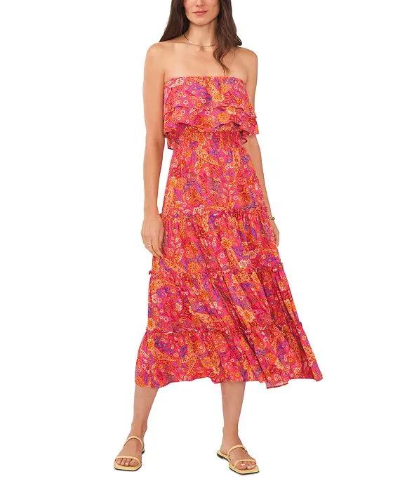 Women's Strapless Smocked-Waist Tiered Maxi Dress Cover-Up