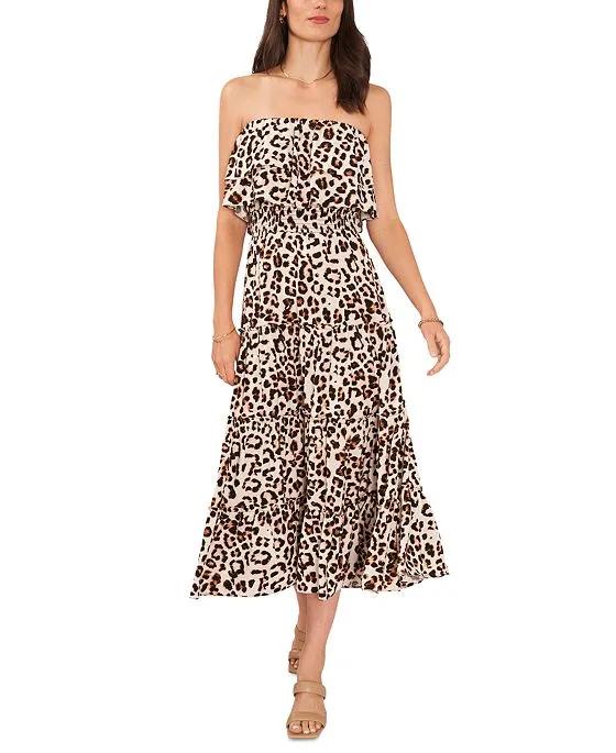 Women's Strapless Smocked-Waist Tiered Maxi Dress Cover-Up