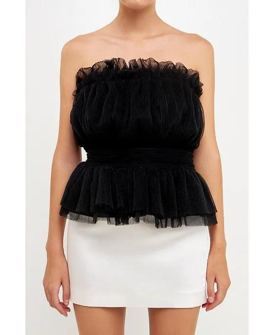 Women's Strapless Tulle Banded Top