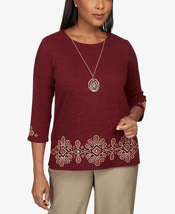 Women's Street Medallion Border Embroidery Top with Necklace