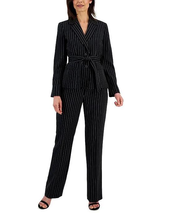 Women's Striped Belted Pantsuit, Regular & Petite Sizes