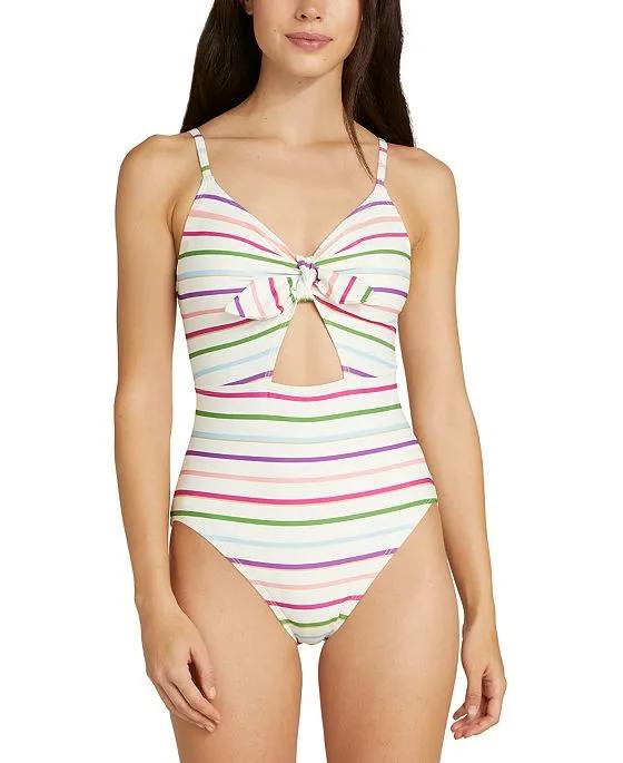 Women's Striped Bunny-Tie Cut-Out One-Piece Swimsuit