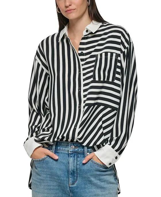 Women's Striped Button-Down Blouse