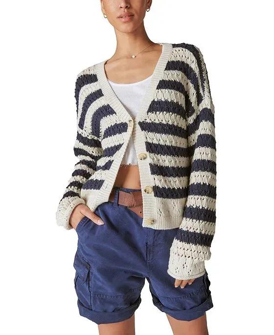 Women's Striped Button-Front Knit Cardigan