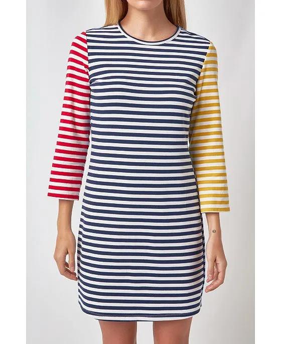 Women's Striped Color Blocked Dress
