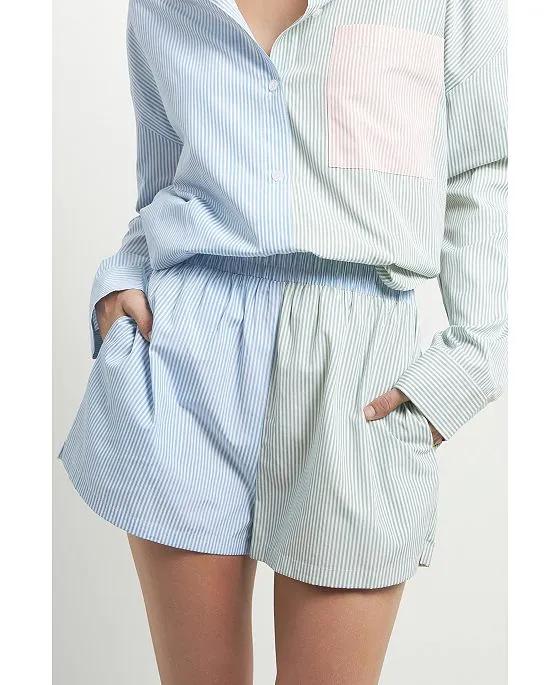 Women's Striped Color Blocked Shorts