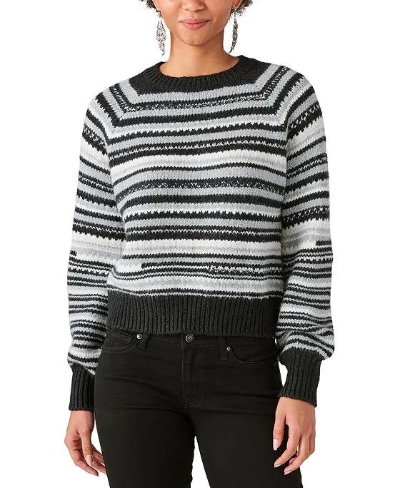 Women's Striped Crewneck Long-Sleeve Sweater