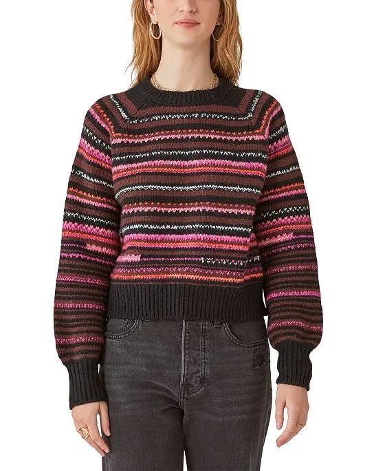 Women's Striped Crewneck Long-Sleeve Sweater