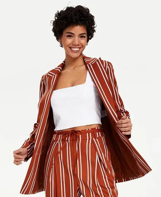 Women's Striped Faux Double-Breasted Jacket, Created for Macy's