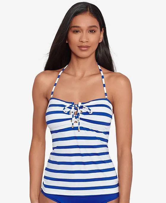 Women's Striped Lace-Up Tankini Swim Top
