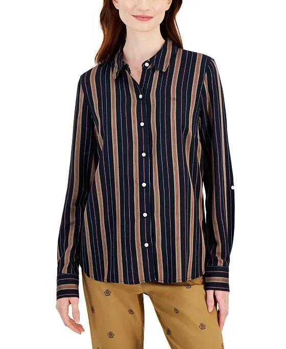 Women's Striped Long-Sleeve Button Shirt