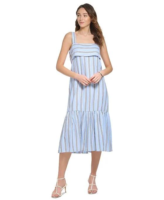 Women's Striped Metallic-Detail Midi Dress