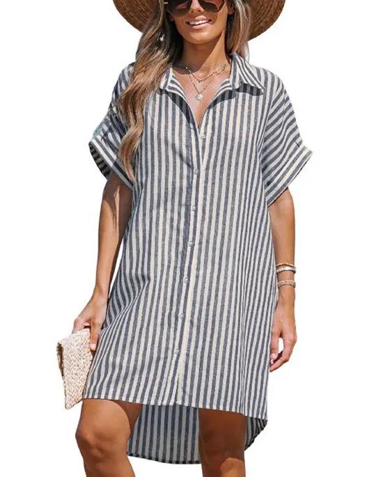 Women's Striped Mini Shirt Dress
