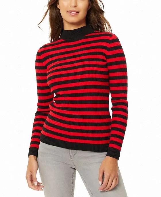 Women's Striped Mock Neck Sweater