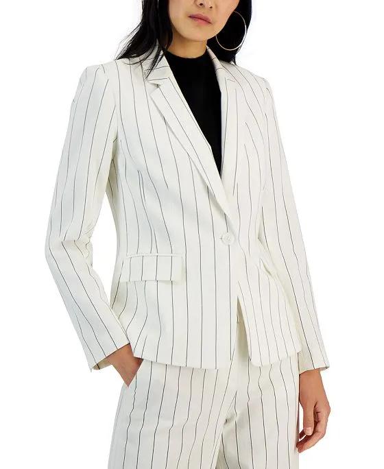 Women's Striped Notched Collar One-Button Jacket