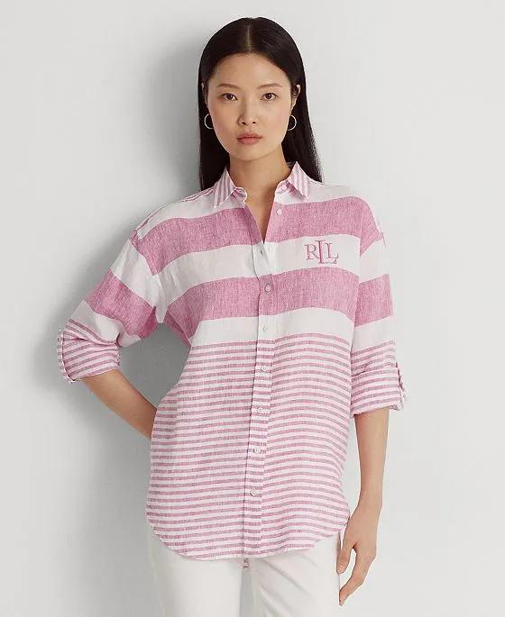 Women's Striped Oversize Linen Shirt, Regular & Petite