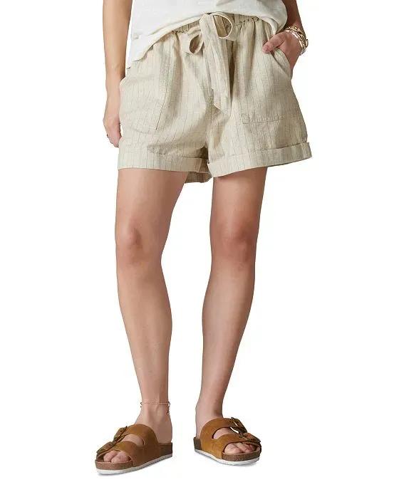 Women's Striped Paperbag-Waist Shorts