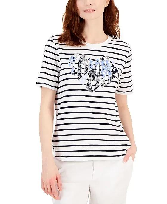 Women's Striped Patchwork-Logo T-Shirt