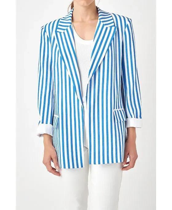Women's Striped Pocketed Blazer