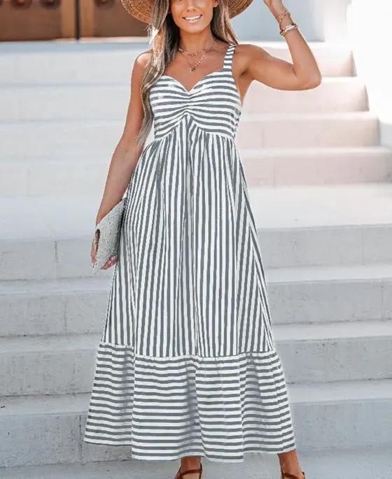 Women's Striped Ruched Maxi Dress