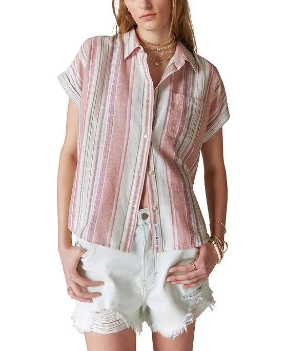 Women's Striped Short-Sleeve Button-Up Shirt