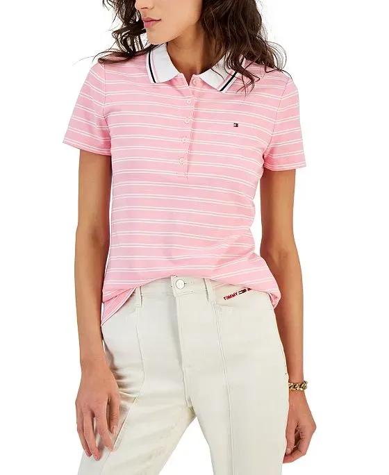 Women's Striped Short-Sleeve Polo Shirt