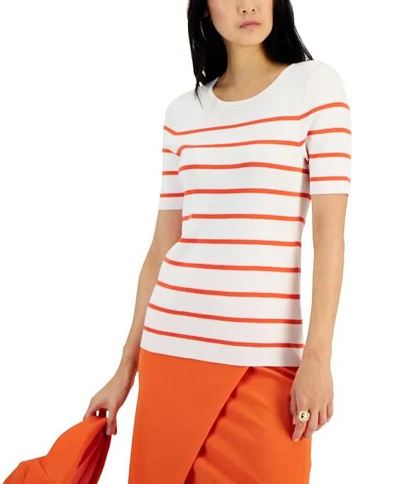 Women's Striped Short-Sleeve Pullover Knit Top
