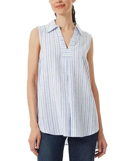 Women's Striped Sleeveless High-Low Linen Tunic Top