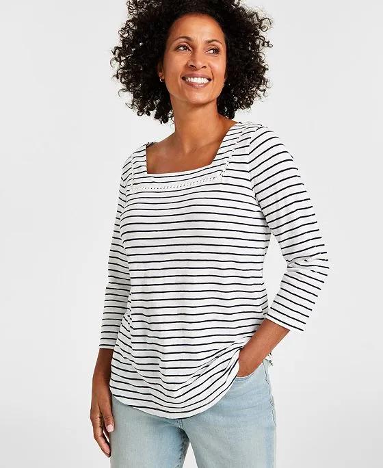 Women's Striped Square-Neck Top, Created for Macy's
