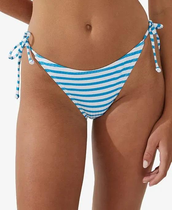 Women's Striped Tie-Side Brazilian Bikini Bottom