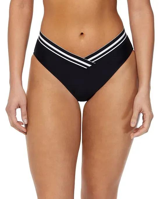 Women's Striped-Trim V-Waist Bikini Bottoms