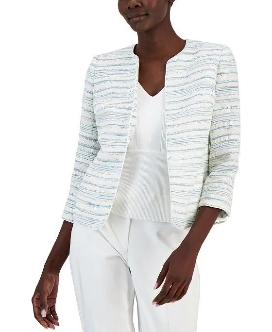 Women's Striped Tweed Open-Front Cardigan Jacket