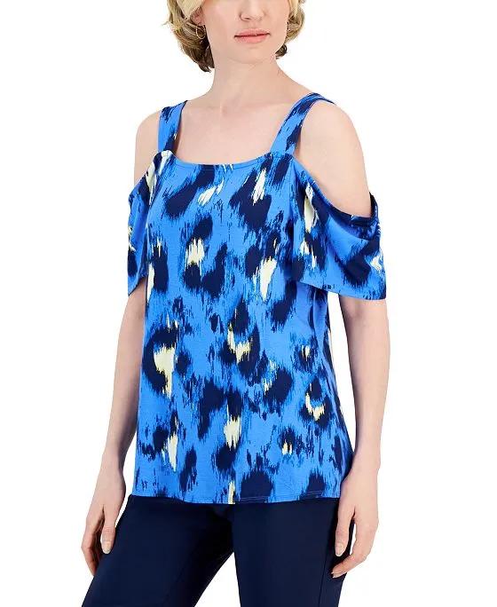 Women's Strokes Square-Neck Short-Sleeve Top, Created for Macy's