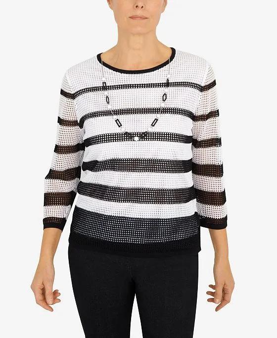 Women's Summer in The City Mesh Stripe Top with Necklace