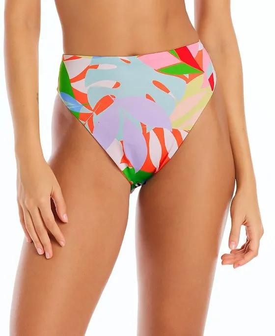 Women's Summer Palms High-Leg High-Rise Bikini Bottoms