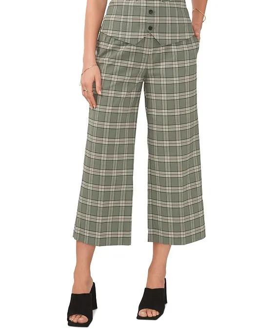 Women's Summer Plaid Belted Cropped Wide-Leg Pants